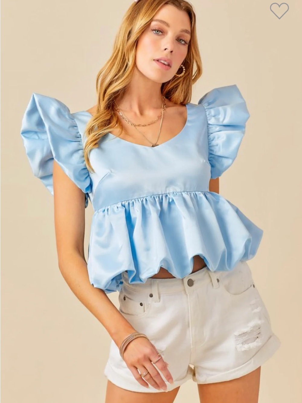 Sky Blue Ruffle Sleeve Peplum Blouse